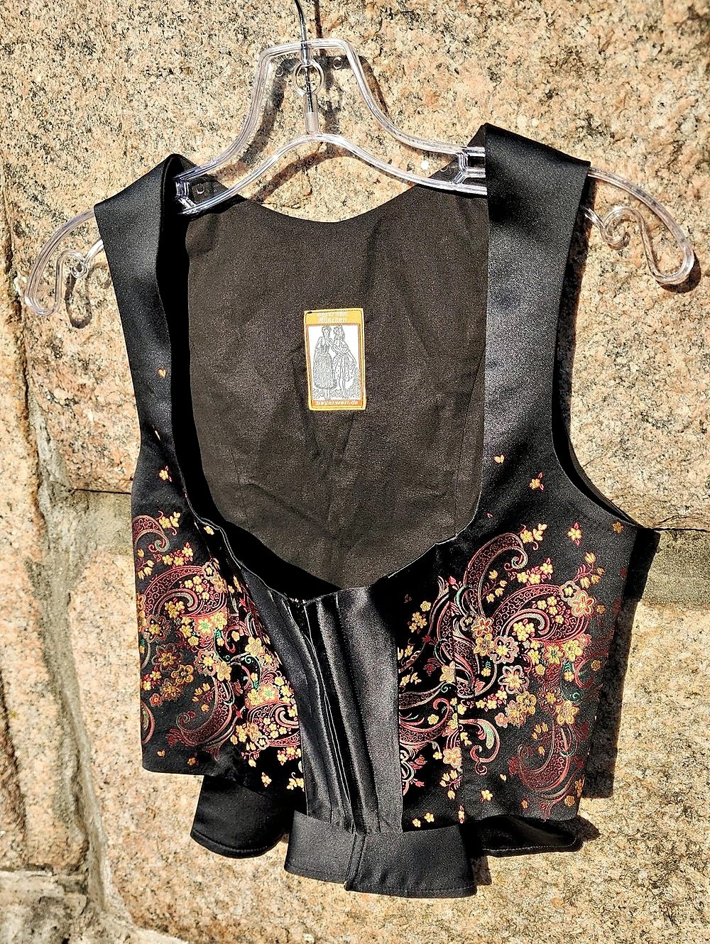 Renaissance Festival Style Paisley Brocade Vest in Black & Red